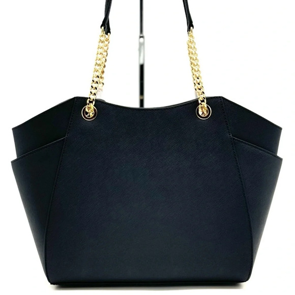 Michael Kors Jet Set Travel Large Chain Shoulder Tote Bag Black/Gold - Picture 6 of 12